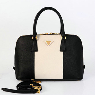 2014 Prada Saffiano Calf Leather Two Handle Bag BL0837 black&white